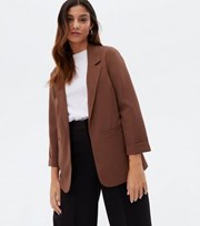 New Look Petite Dark Brown Revere Collar Oversized Blazer